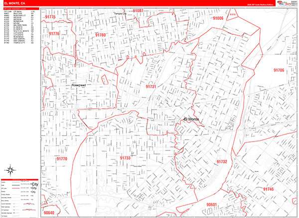El Monte Zip Code Wall Map